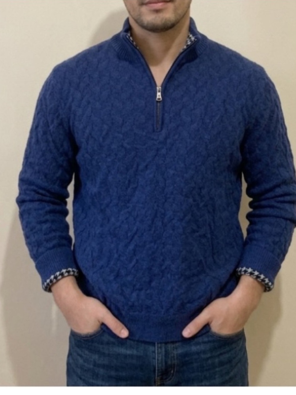 Robert Graham Wool 1/4 Zip Up Sweater Blue Mens